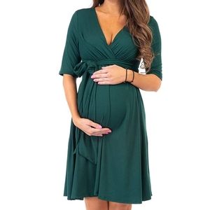 Mother Bee Maternity Knee Length Wrap Dress with Adjustable Belt💕